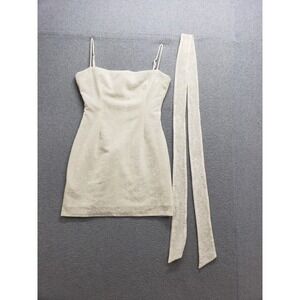 Giovanna Women Mini Dresses M Cream Square Neck Back Zip Straps Tie Party Wear